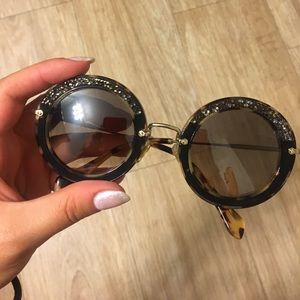 Miu Miu Black Velvet Sunglasses with Swarovski